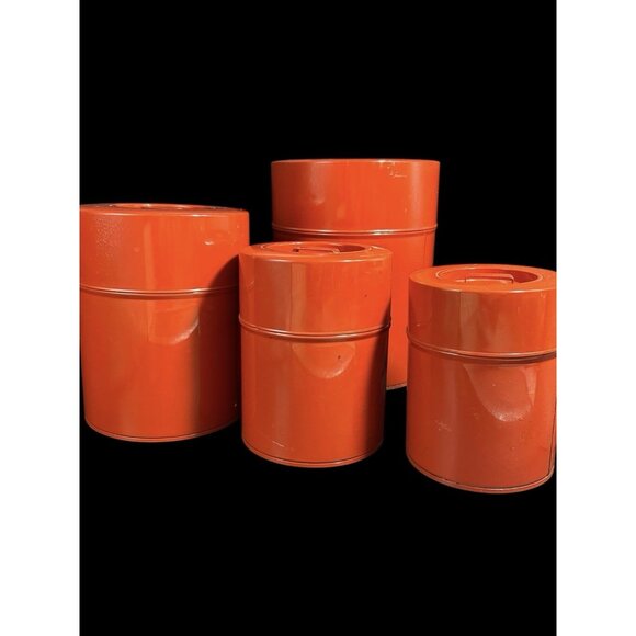 Vintage 70s Style Metal Nesting Canisters Set 4 Mid Century Macy's Cellar - Picture 1 of 15